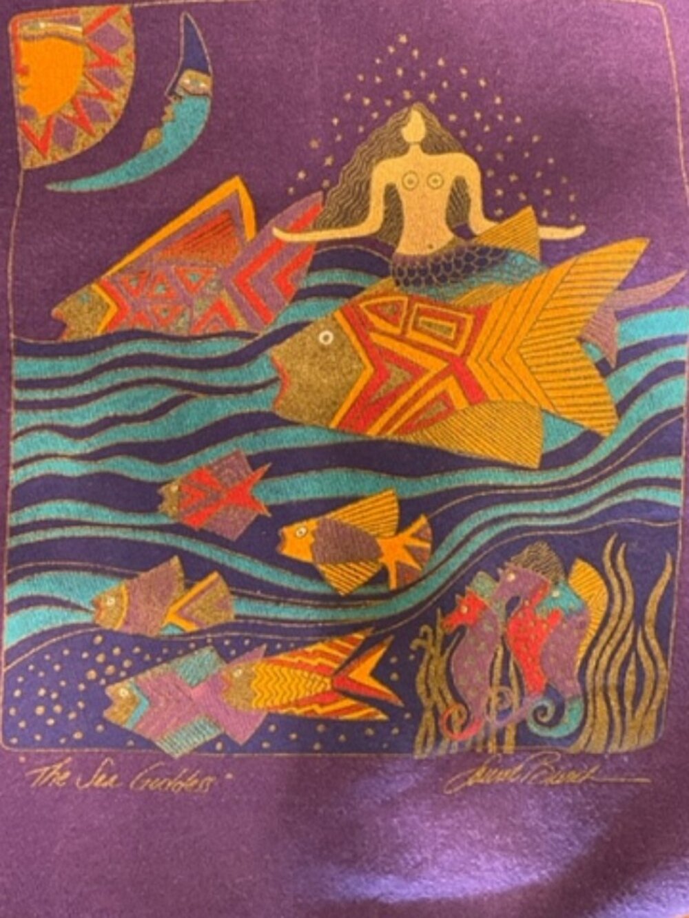 Laurel Burch The Sea Goddess purple sweatshirt L, good condition, 80s - Picture 4 of 4